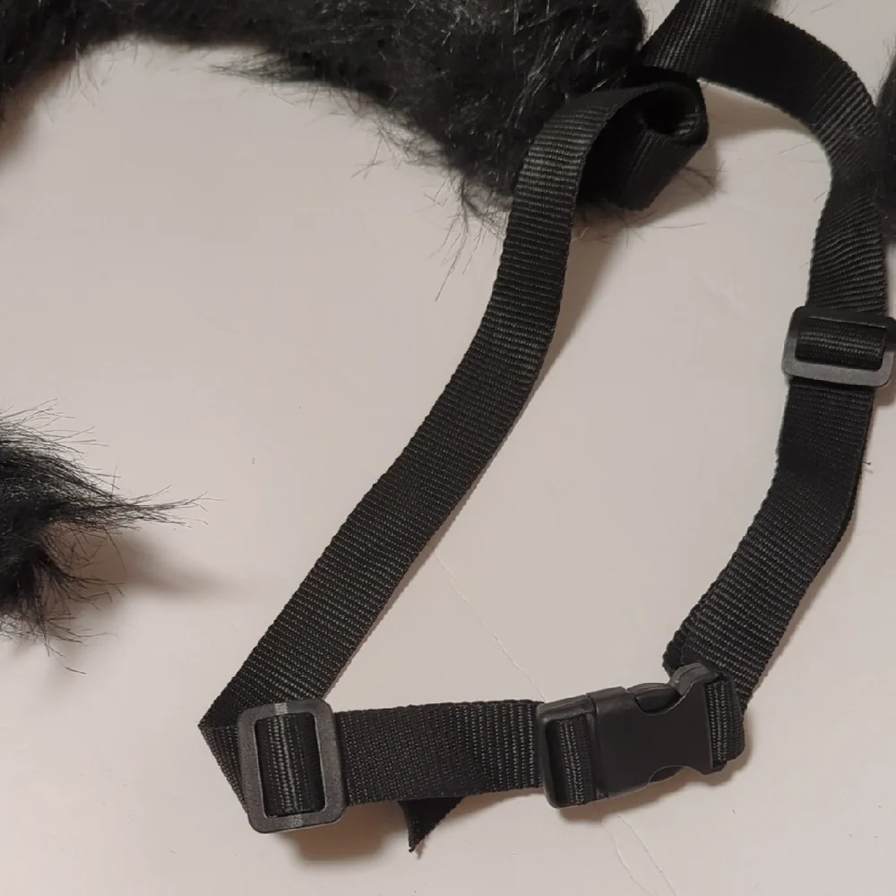 Furry Black Cat Costume with Mask,Tail and Fingerless Faux Fur Paw Gloves